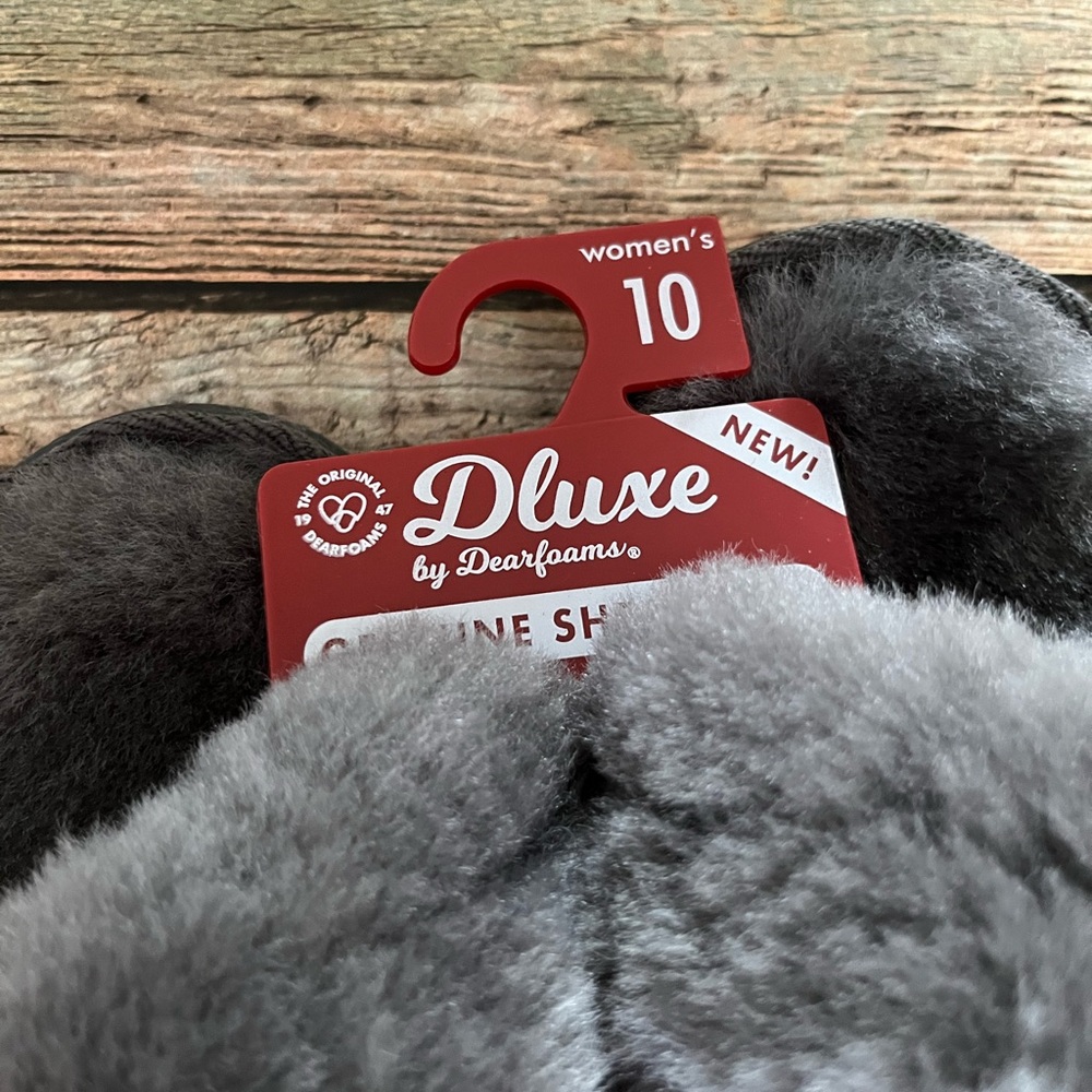 NWT Dearfoams DLUXE Danica Slide Slipper Gray Genuine Shearling Size 10 - Picture 6 of 6